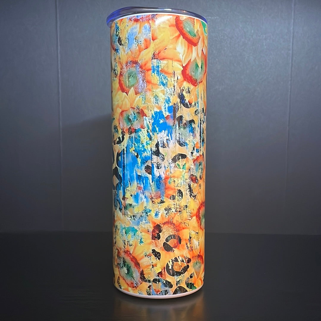 Distressed sunflower highland cow 20oz tumbler