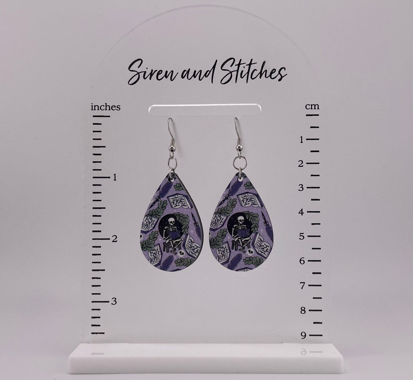 Skeleton book lover earrings