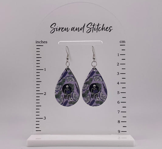 Skeleton book lover earrings