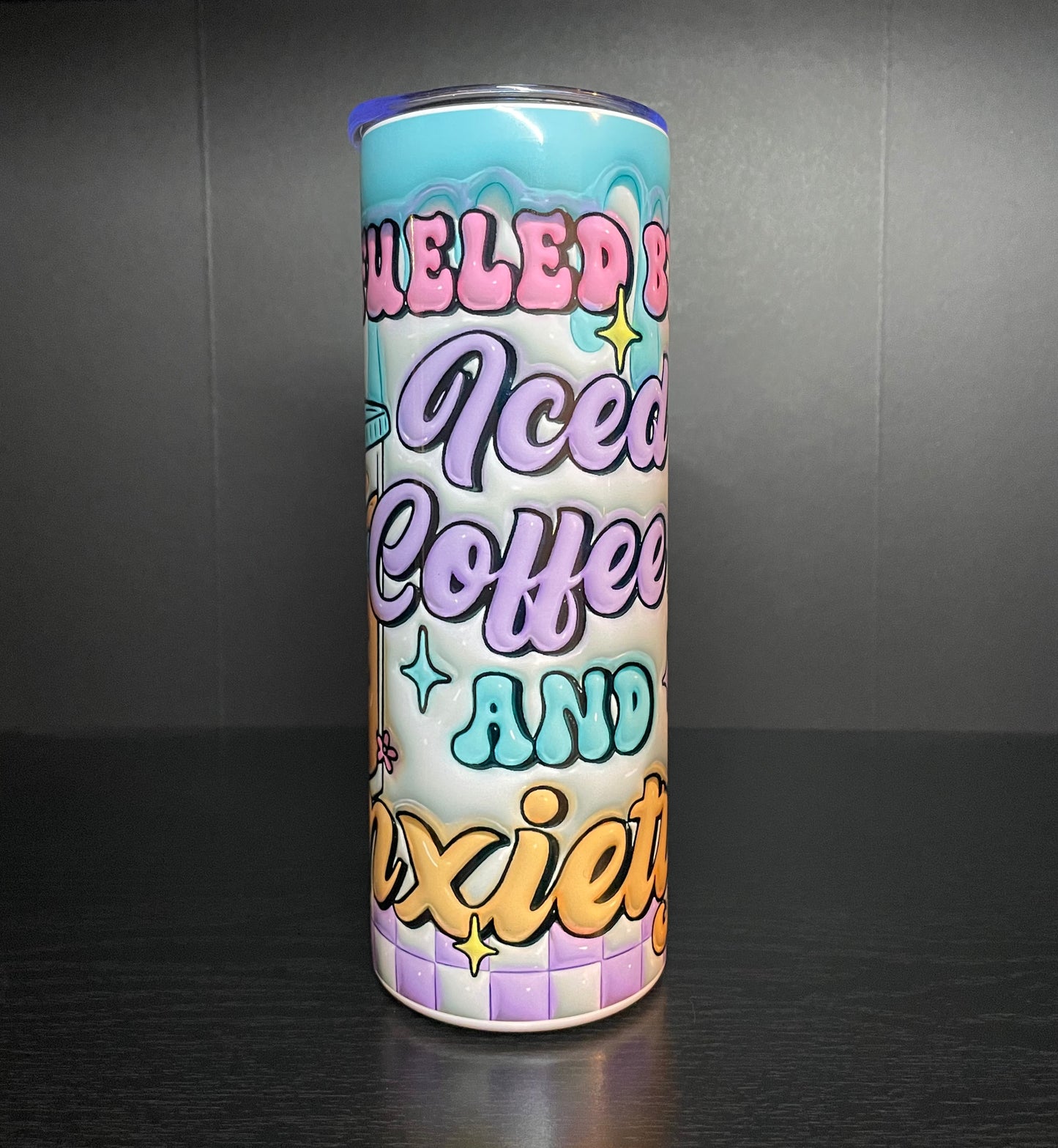 Fueled by iced coffee and anxiety 20oz tumbler cup (2 options)