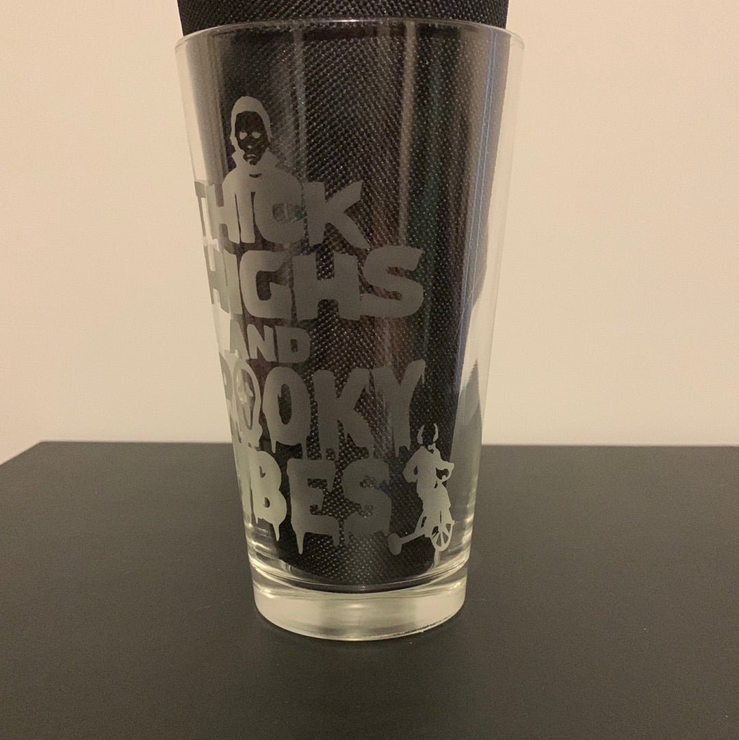 Thick thighs and spooky vibes etched glass cup