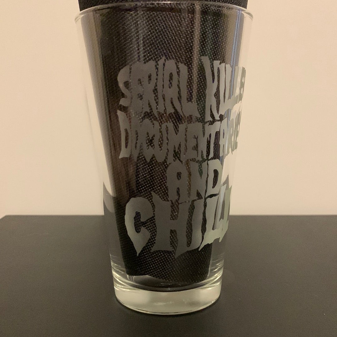 Serial killer documentaries and chill etched glass cup