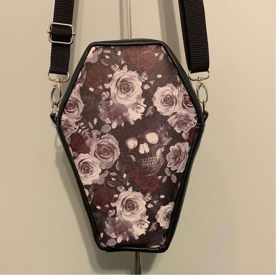 Floral skull coffin crossbody bag