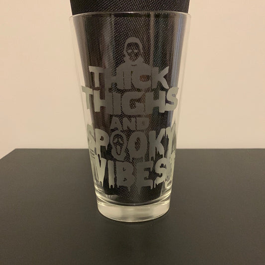 Thick thighs and spooky vibes etched glass cup