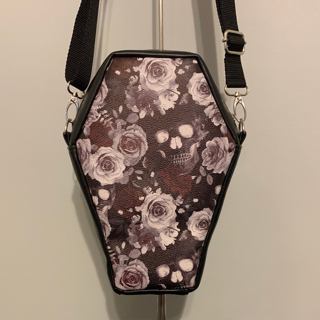 Floral skull coffin crossbody bag