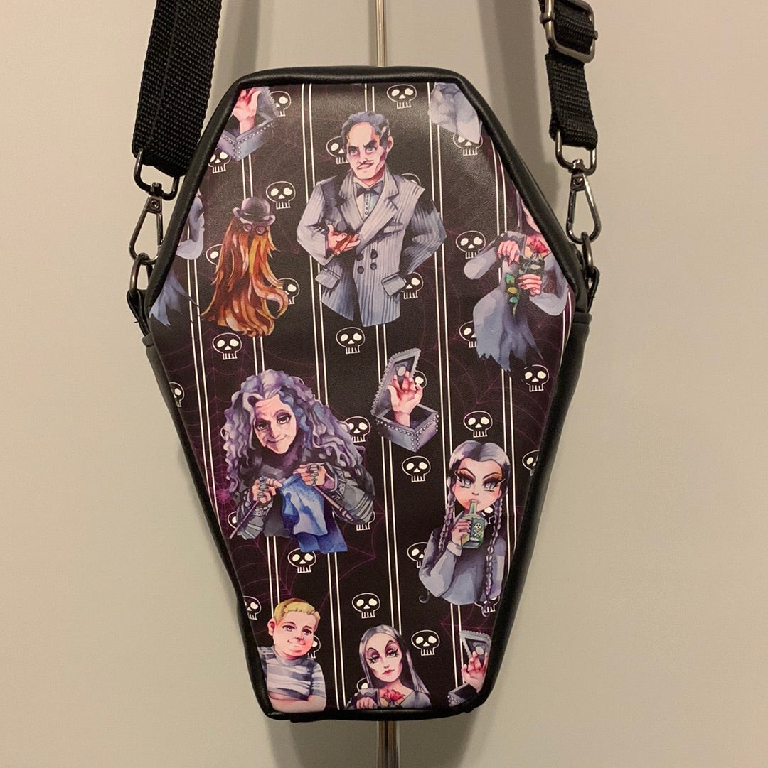 Spooky family coffin crossbody bag