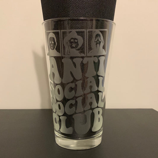 Anti social social club etched glass cup