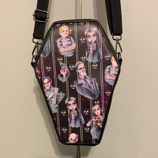 Spooky family coffin crossbody bag