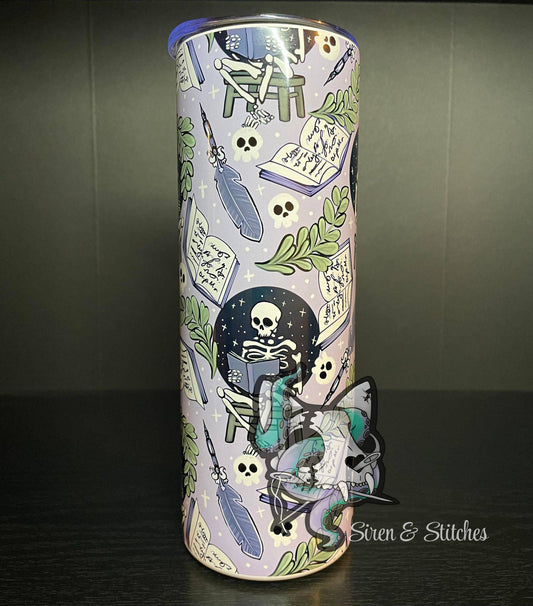 Book loving skeleton 20oz tumbler