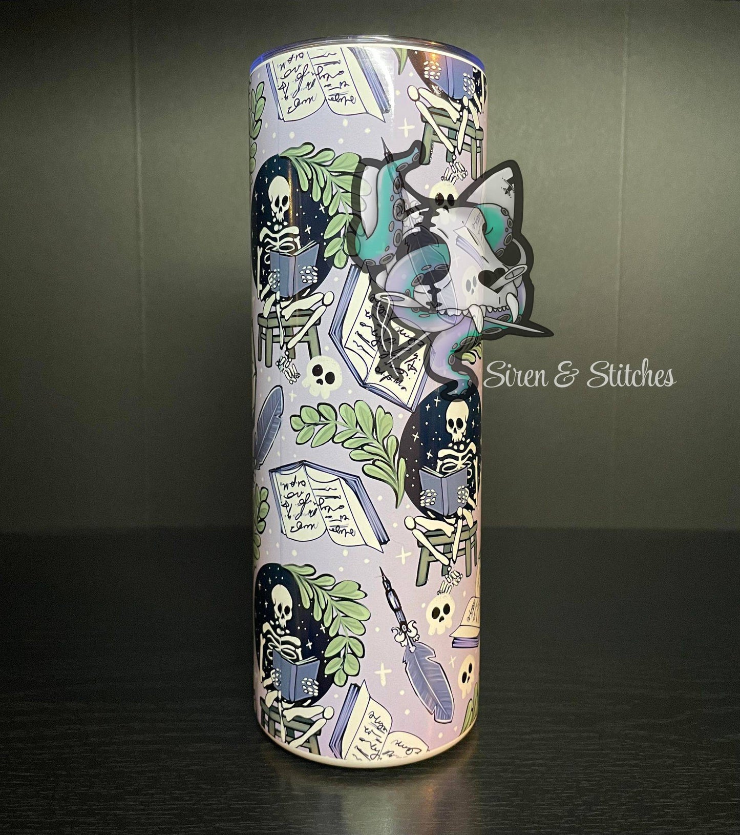 Book loving skeleton 20oz tumbler