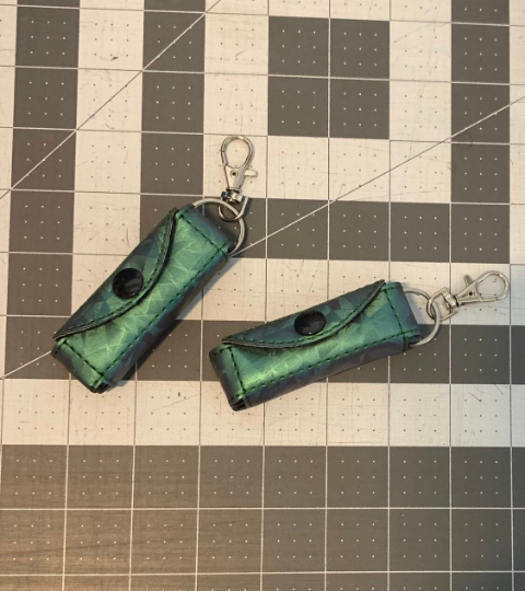 Green geometric lip balm keeper keychain