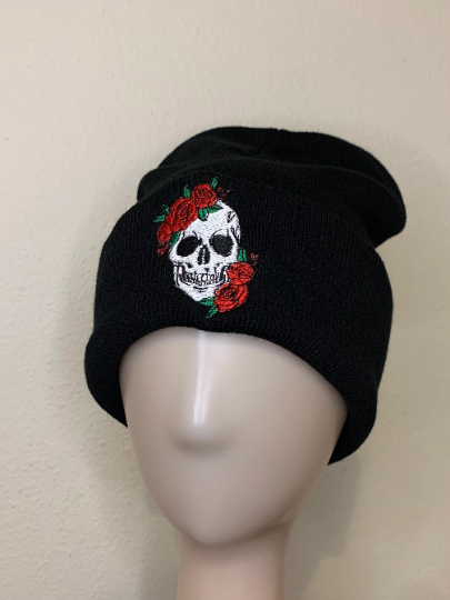 Skull and rose beanie