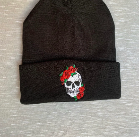 Skull and rose beanie